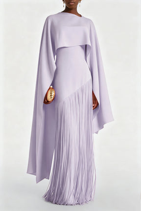 Cayetana Lilac Fringe Maxi Dress with Cape Effect