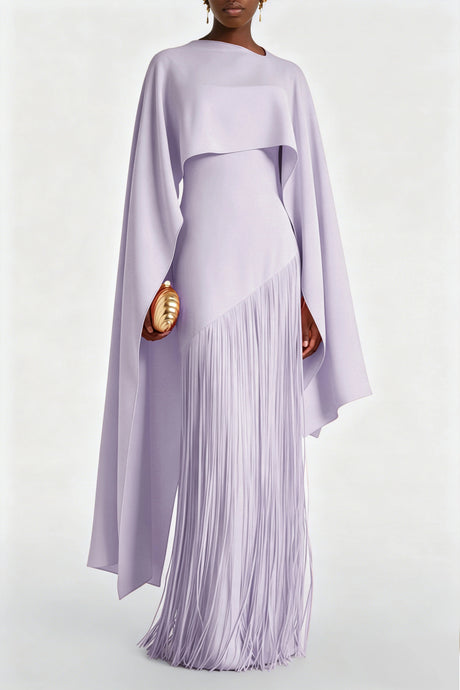 Cayetana Lilac Fringe Maxi Dress with Cape Effect