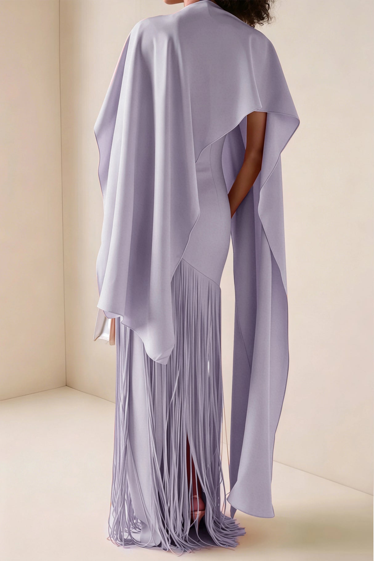 Cayetana Lilac Fringe Maxi Dress with Cape Effect