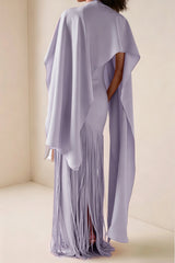 Cayetana Lilac Fringe Maxi Dress with Cape Effect