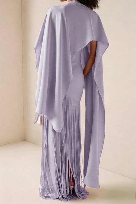 Cayetana Lilac Fringe Maxi Dress with Cape Effect