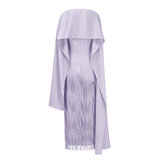Cayetana Lilac Fringe Maxi Dress with Cape Effect