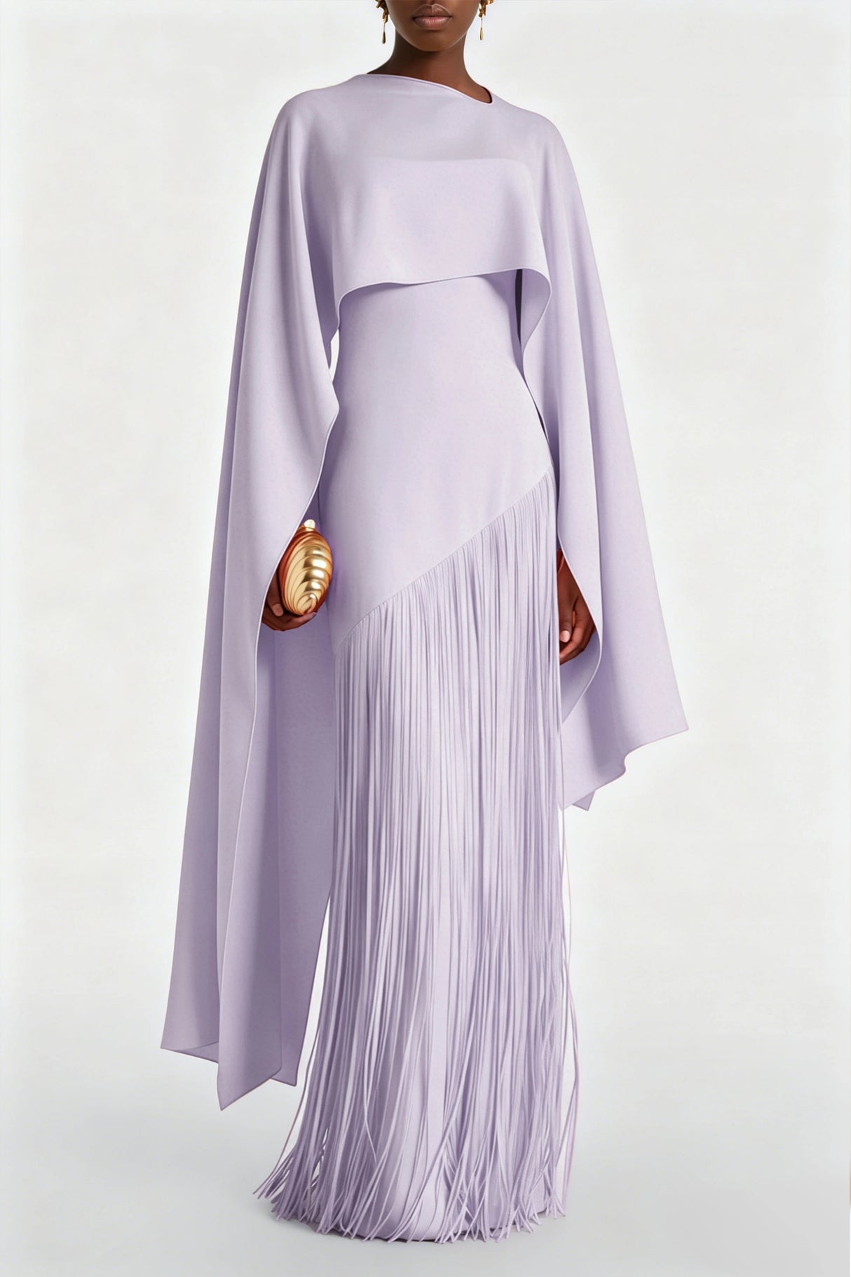 Cayetana Lilac Fringe Maxi Dress with Cape Effect