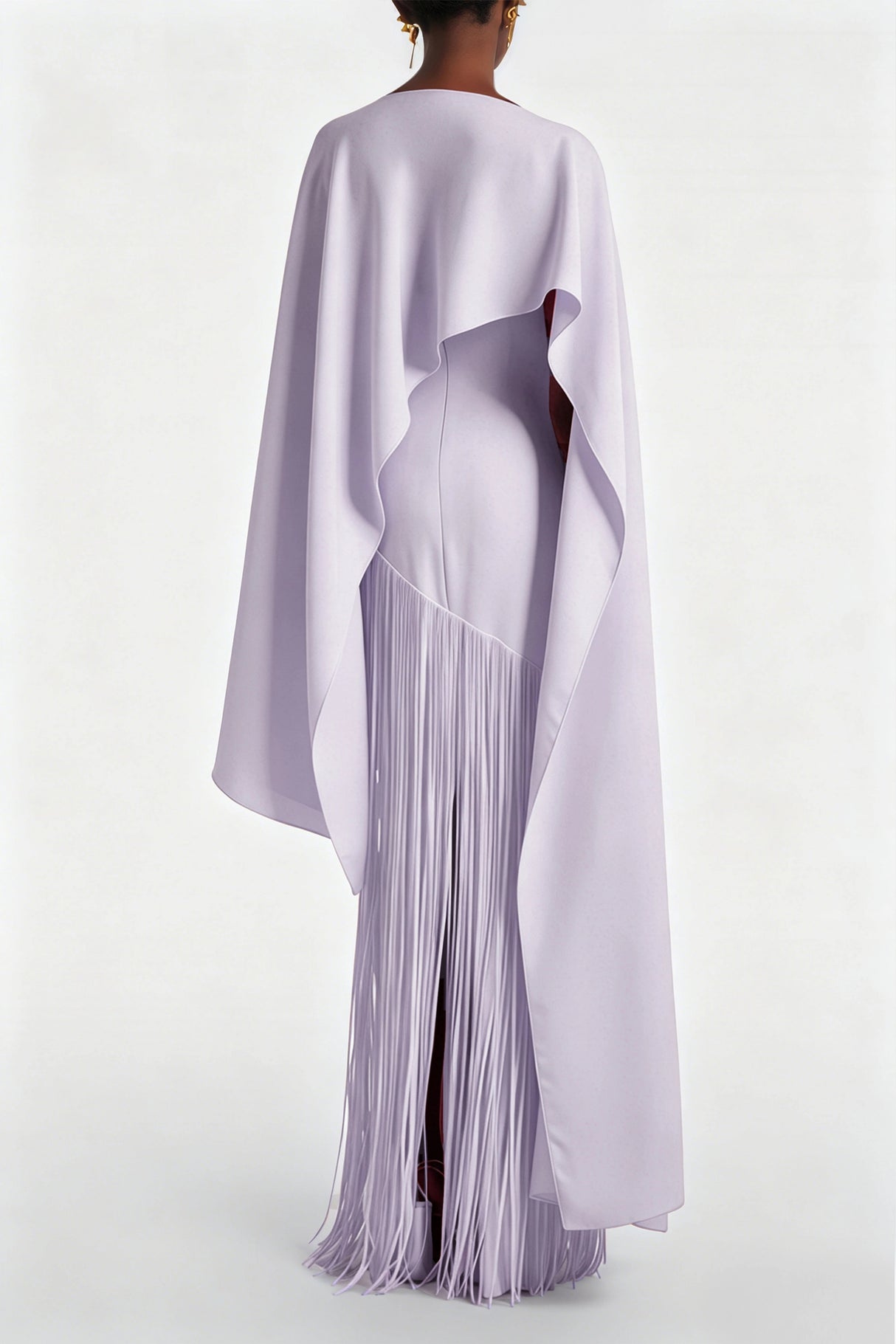 Cayetana Lilac Fringe Maxi Dress with Cape Effect