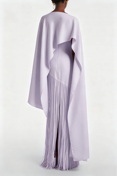 Cayetana Lilac Fringe Maxi Dress with Cape Effect