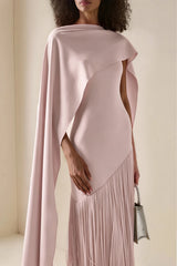 Cayetana Nude Pink Fringe Maxi Dress with Cape Effect