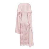 Cayetana Nude Pink Fringe Maxi Dress with Cape Effect