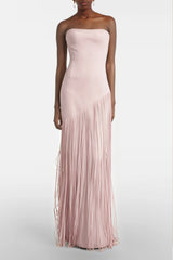 Cayetana Nude Pink Fringe Maxi Dress with Cape Effect