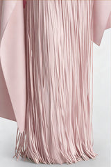Cayetana Nude Pink Fringe Maxi Dress with Cape Effect