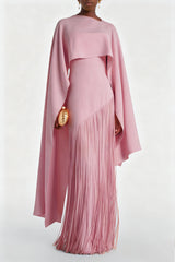 Cayetana Pink Fringe Maxi Dress with Cape Effect