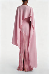 Cayetana Pink Fringe Maxi Dress with Cape Effect