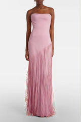 Cayetana Pink Fringe Maxi Dress with Cape Effect