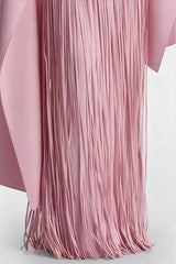 Cayetana Pink Fringe Maxi Dress with Cape Effect