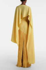 Cayetana Yellow Fringed Maxi Dress with Shawl Detail