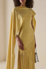 Cayetana Yellow Fringed Maxi Dress with Shawl Detail
