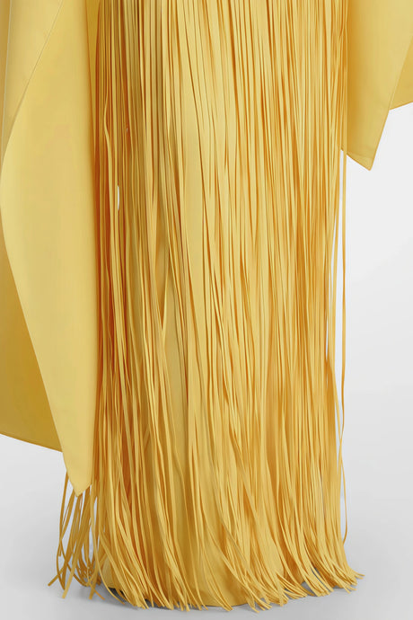 Cayetana Yellow Fringed Maxi Dress with Shawl Detail