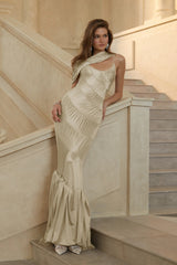 Cecilia Neutral Sea Ammonite Shirred Maxi Dress