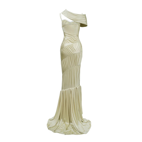 Cecilia Neutral Sea Ammonite Shirred Maxi Dress