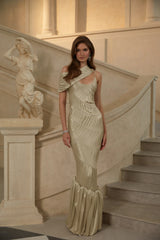 Cecilia Neutral Sea Ammonite Shirred Maxi Dress