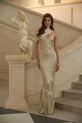 Cecilia Neutral Sea Ammonite Shirred Maxi Dress