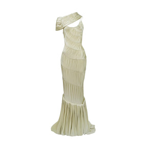 Cecilia Neutral Sea Ammonite Shirred Maxi Dress