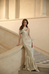 Cecilia Neutral Sea Ammonite Shirred Maxi Dress