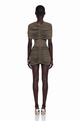 Celeste Chocolate Brown Pleated Cape Mini Dress