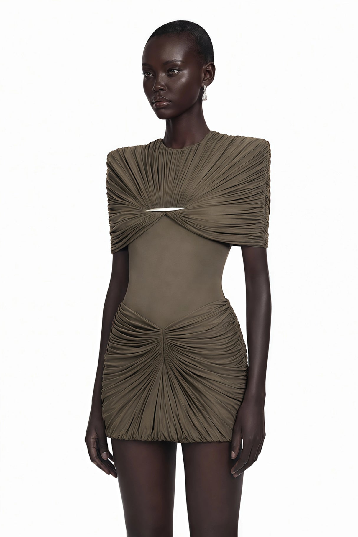 Celeste Chocolate Brown Pleated Cape Mini Dress