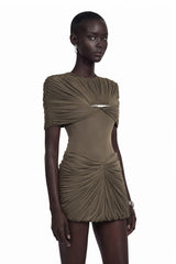 Celeste Chocolate Brown Pleated Cape Mini Dress