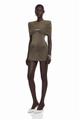 Celeste Chocolate Brown Pleated Cape Mini Dress