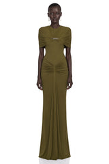 Celeste Green Pleated Cape Maxi Dress