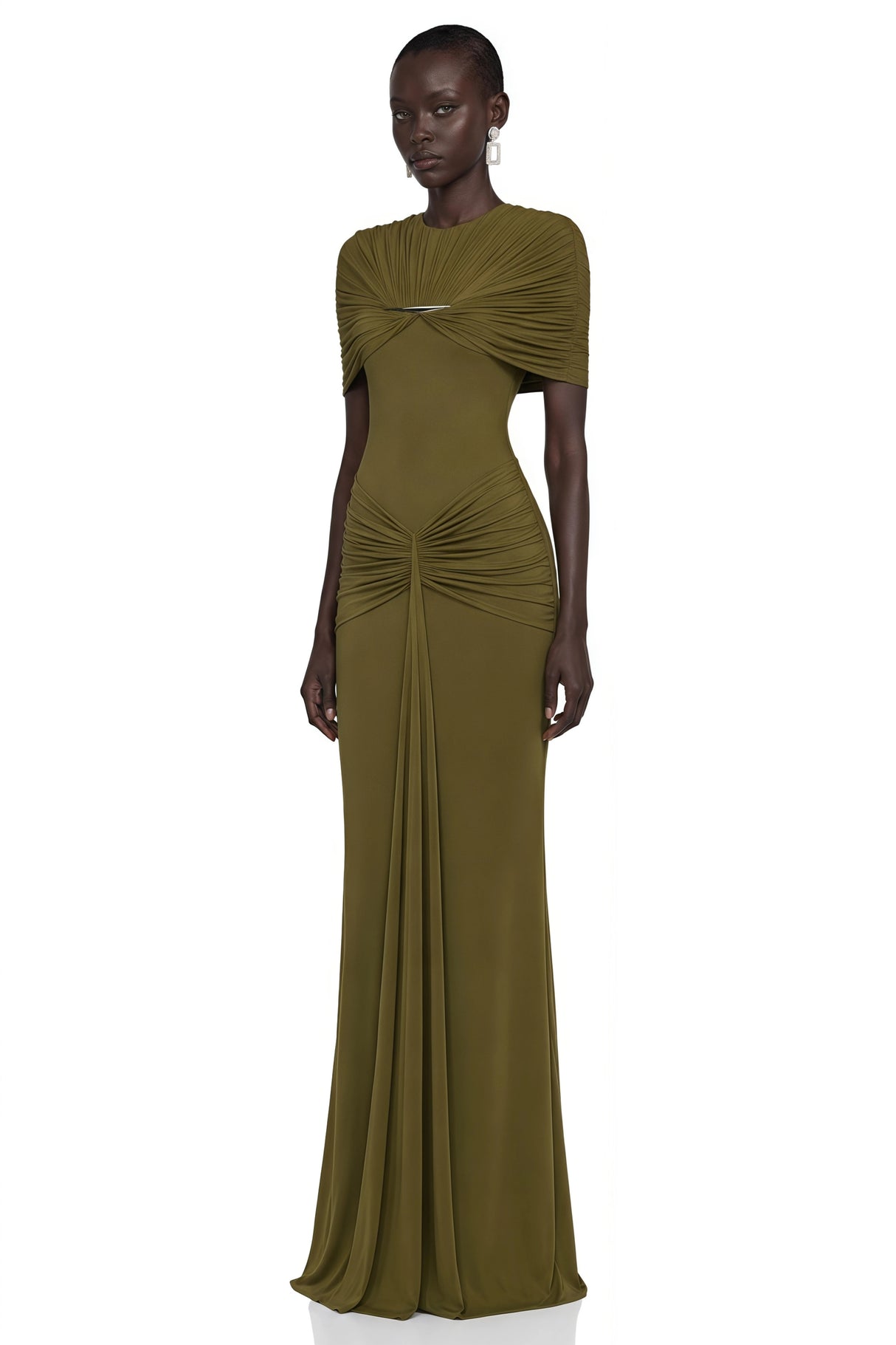 Celeste Green Pleated Cape Maxi Dress