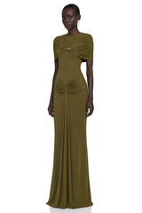Celeste Green Pleated Cape Maxi Dress