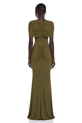Celeste Green Pleated Cape Maxi Dress