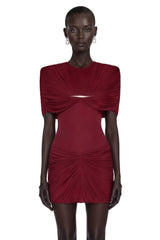Celeste Red Pleated Cape Mini Dress