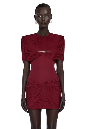 Celeste Red Pleated Cape Mini Dress