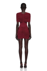 Celeste Red Pleated Cape Mini Dress