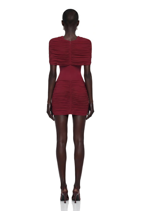 Celeste Red Pleated Cape Mini Dress