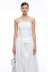 Celeste White Strapless Ruched Asymmetrical Maxi Dress