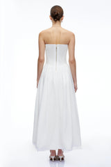 Celeste White Strapless Ruched Asymmetrical Maxi Dress