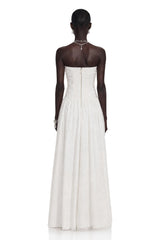 Celeste White Strapless Ruched Asymmetrical Maxi Dress