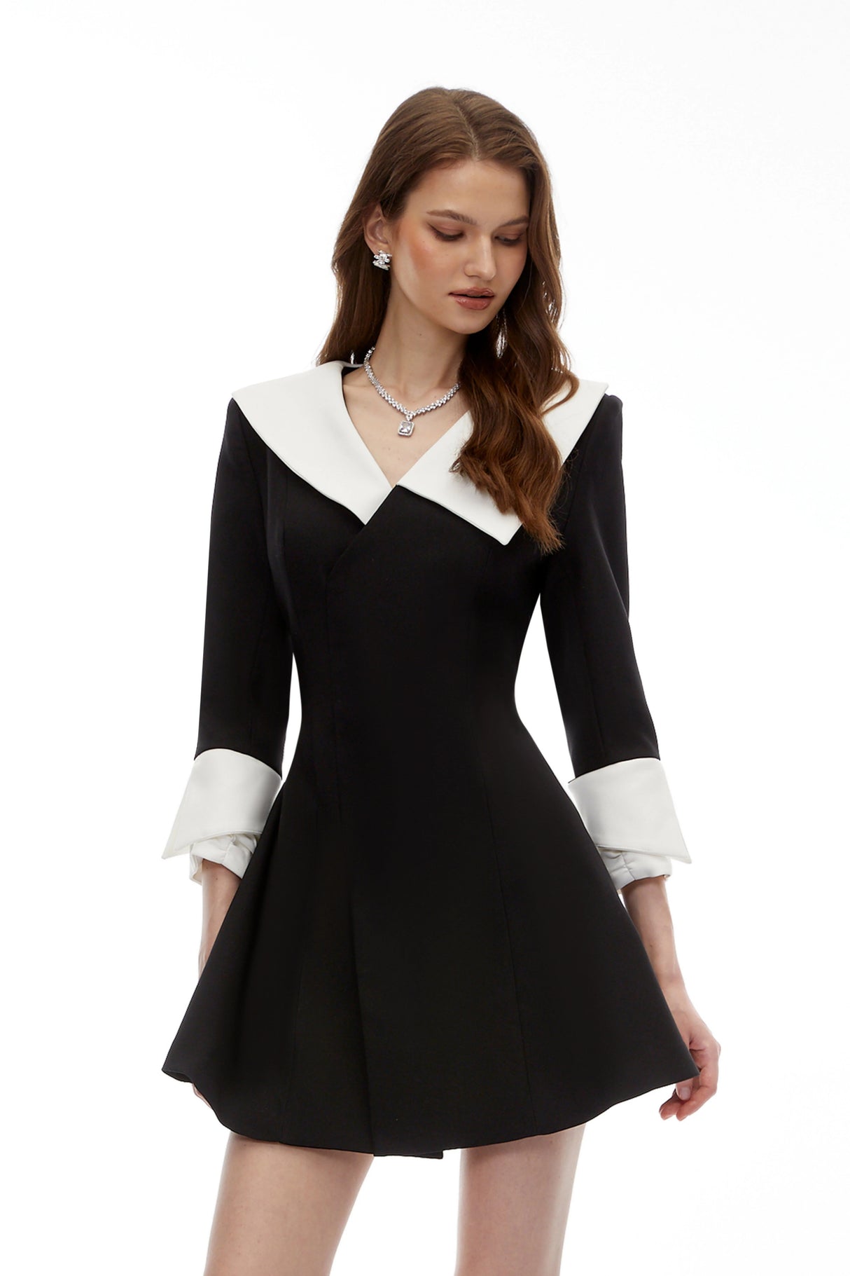 Celestine Black VNeck Color Block Mini Dress