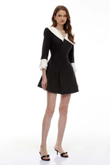 Celestine Black VNeck Color Block Mini Dress