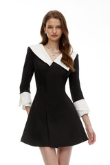 Celestine Black VNeck Color Block Mini Dress