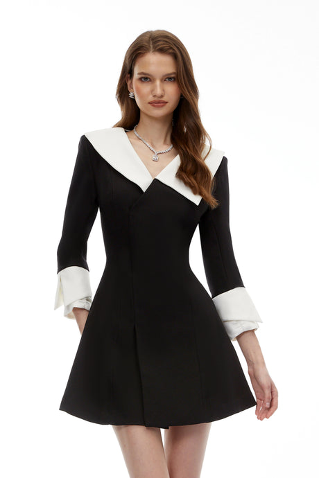 Celestine Black VNeck Color Block Mini Dress