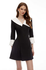 Celestine Black VNeck Color Block Mini Dress