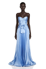 Celestine Blue Off Shoulder Pleated Maxi Dress