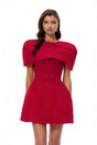 Celía Red Cape Design Flared Mini Dress