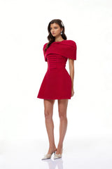 Celía Red Cape Design Flared Mini Dress