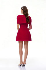 Celía Red Cape Design Flared Mini Dress